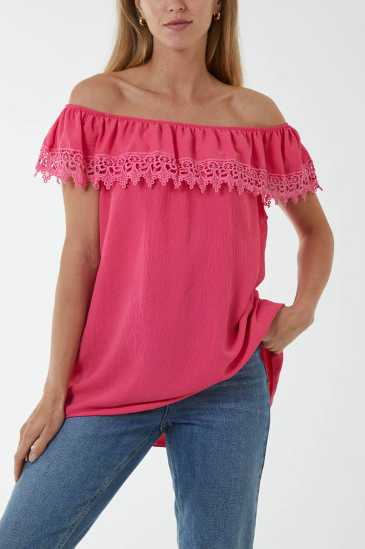 Leanne Lace Detail Frill Bardot Top