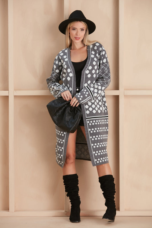 Ashleigh Polka Dot Print Longline Cardigan - LB Boutique