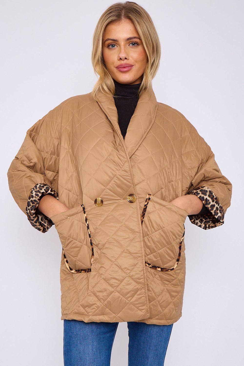 Claudene Leopard Lined Pocket Quilted Jacket