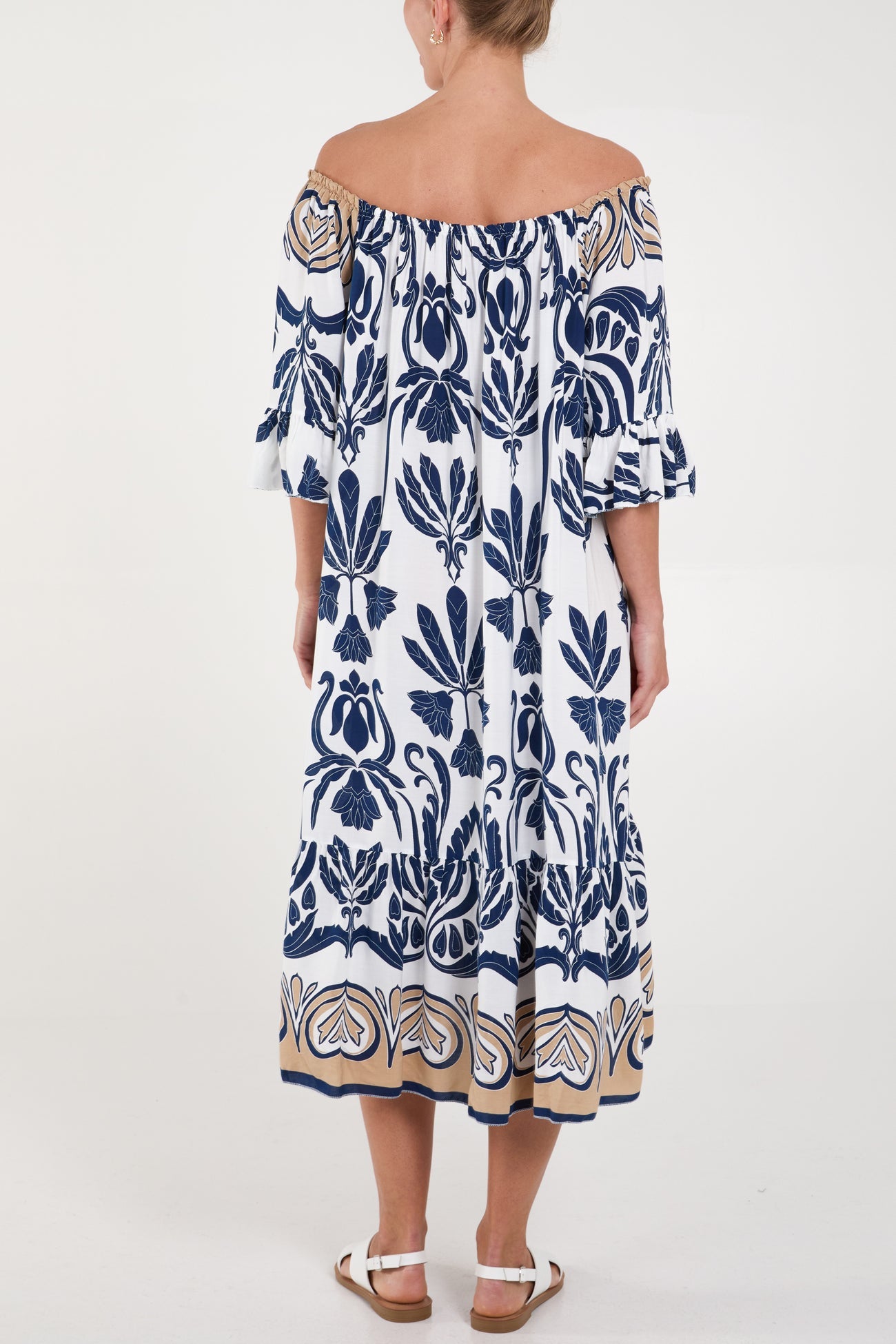 Elodie Floral Bardot Border Print Midi Dress