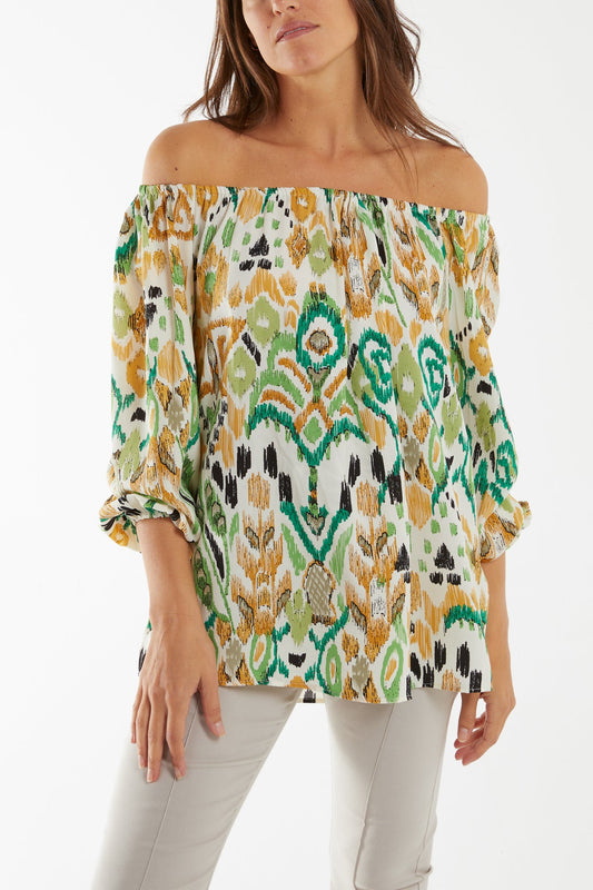 Claudia Abstract Print Bardot Top - LB Boutique