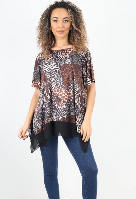 Gabby Animal Print Chiffon Hem Top - LB Boutique