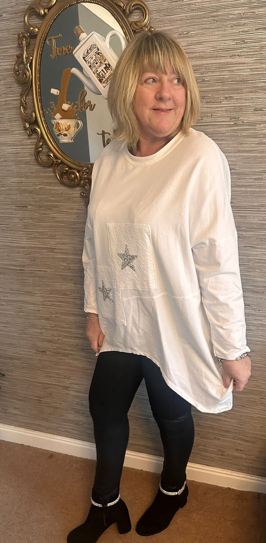 Rachel Glitter Star Oversized Sweater - LB Boutique