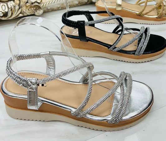 Kirsty Diamante Wedge Sandals - LB Boutique