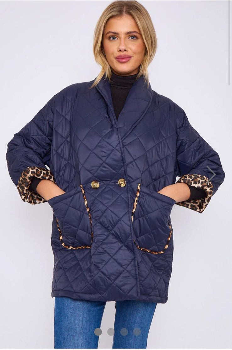 Claudene Leopard Lined Pocket Quilted Jacket