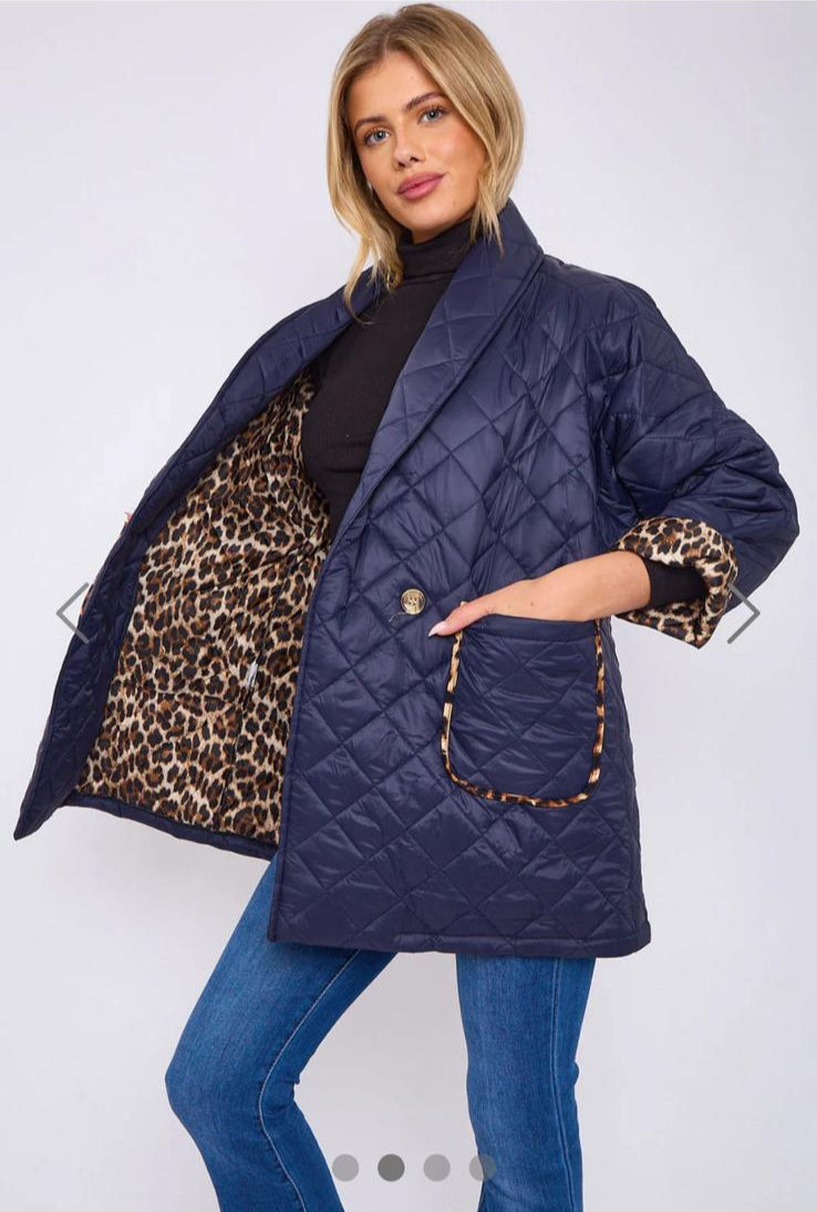 Claudene Leopard Lined Pocket Quilted Jacket