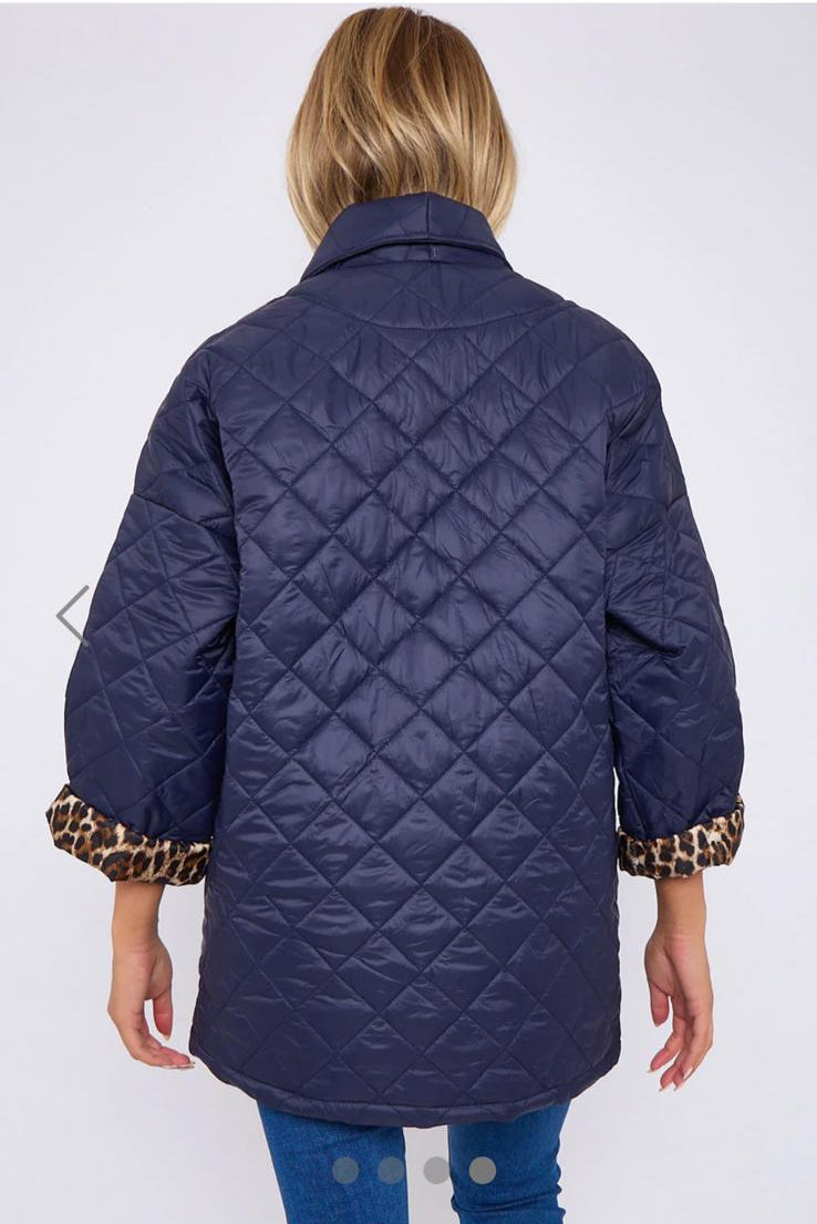 Claudene Leopard Lined Pocket Quilted Jacket