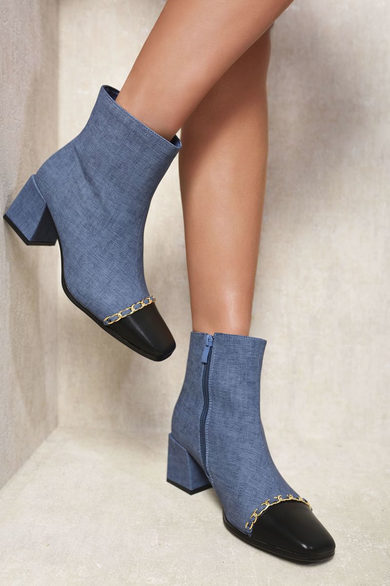 Astrid Two Tone Side Zip Block Heel Ankle Boots