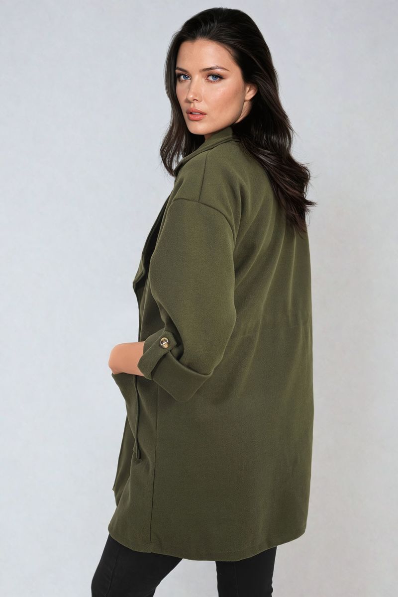 Camryn Roll Tab Sleeve Drawstring Waist Open Front Trench Coat