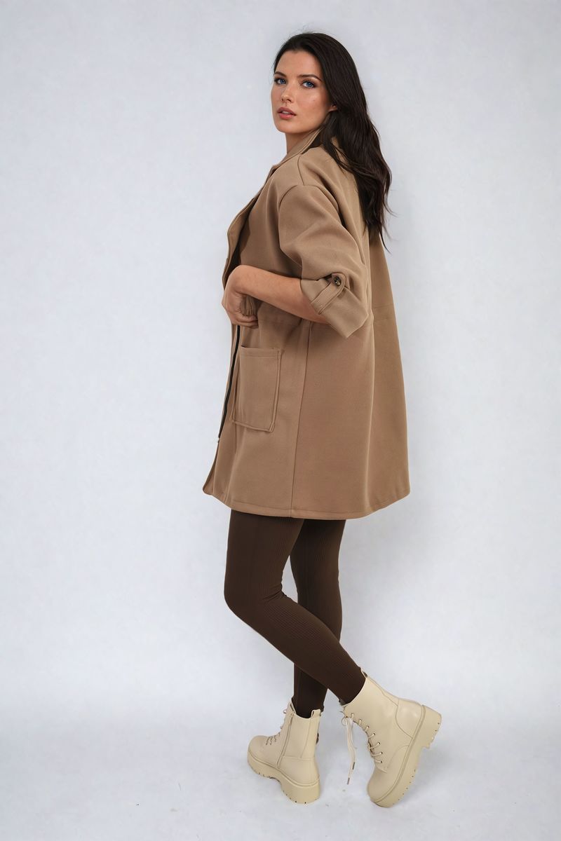 Camryn Roll Tab Sleeve Drawstring Waist Open Front Trench Coat