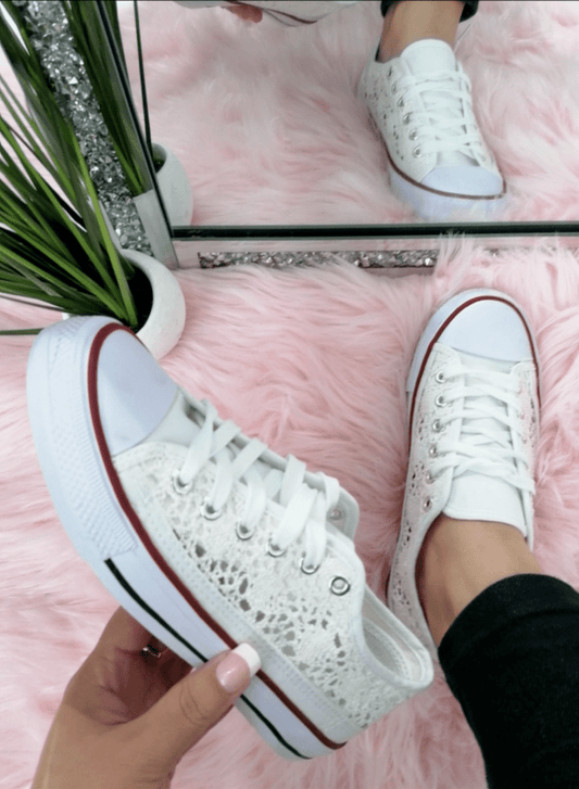 Megan Lace Detail Canvas Trainers - LB Boutique