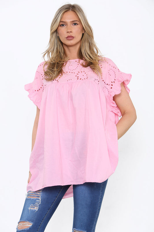 Philippa Frill Sleeve Broderie Anglaise Top - LB Boutique