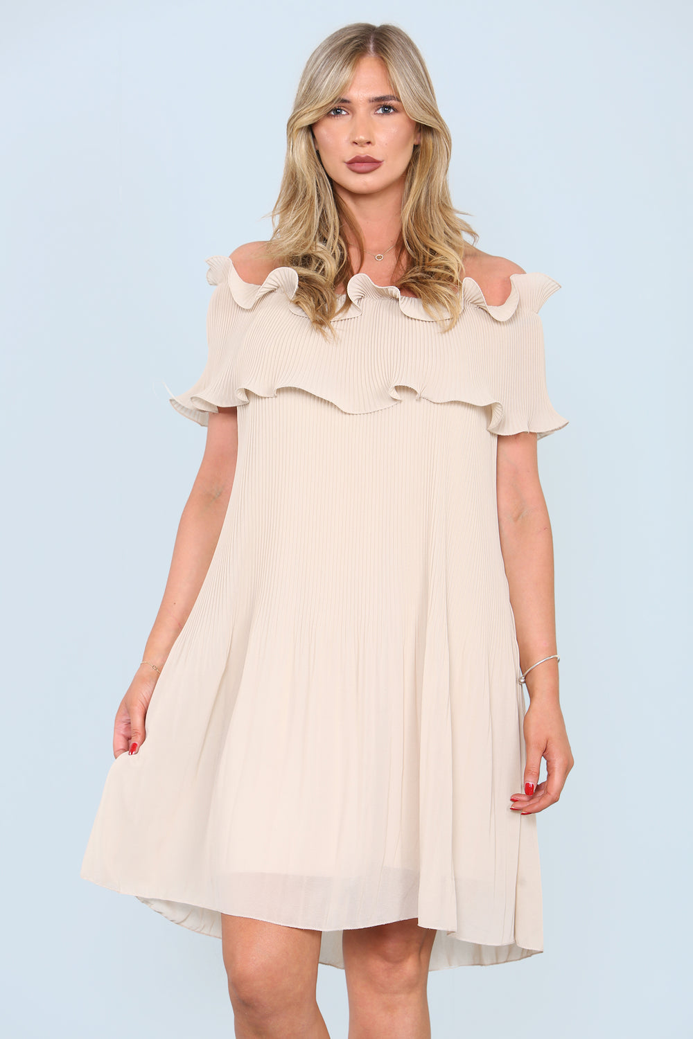 Piper Frill Bardot Dress Free Size Beige