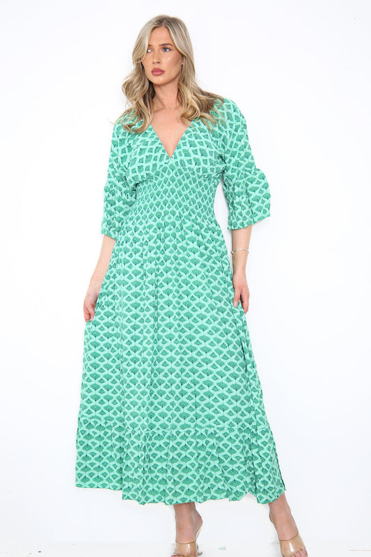 Donna Diamond Print Maxi Dress - LB Boutique