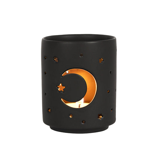 Small Black Mystical Moon Cut Out Tealight Holder - LB Clothing