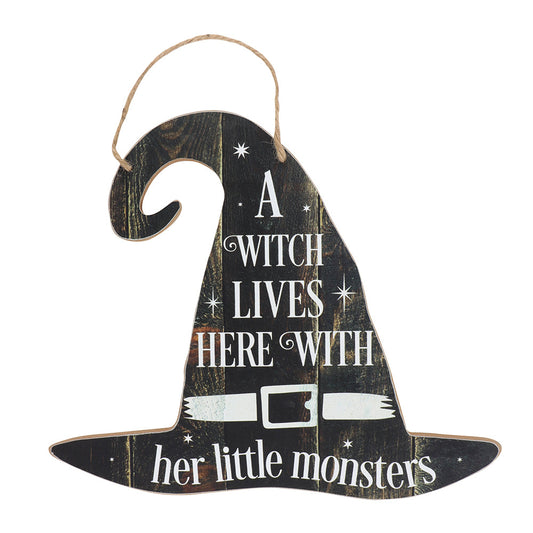 A Witch Lives Here Hanging MDF Sign - LB Boutique