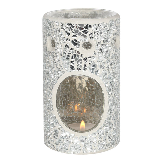 Silver Pillar Crackle Glass Oil Burner - LB Clothing