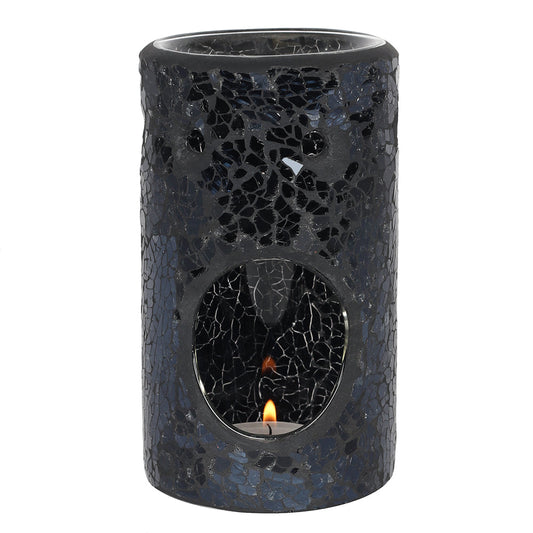 Black Crackle Glass Pillar Oil Burner - LB Boutique