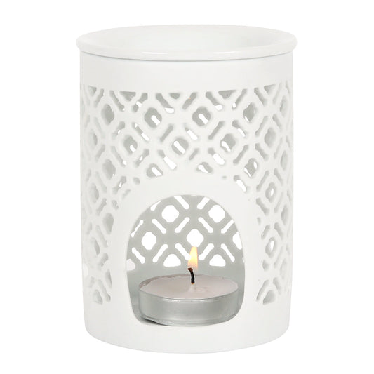 White Matte Lattice Cut Oil Burner - LB Clothing