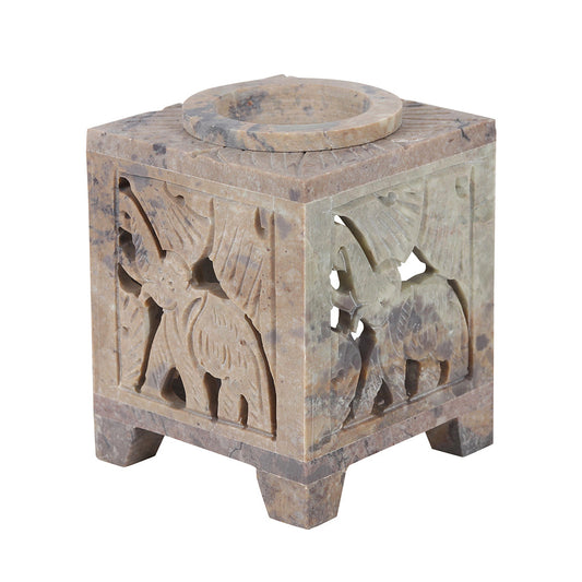 Carved Elephant Soapstone Oil Burner - LB Boutique