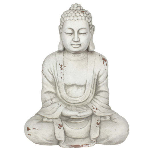 58cm White Hands In Lap Sitting Garden Buddha - LB Boutique